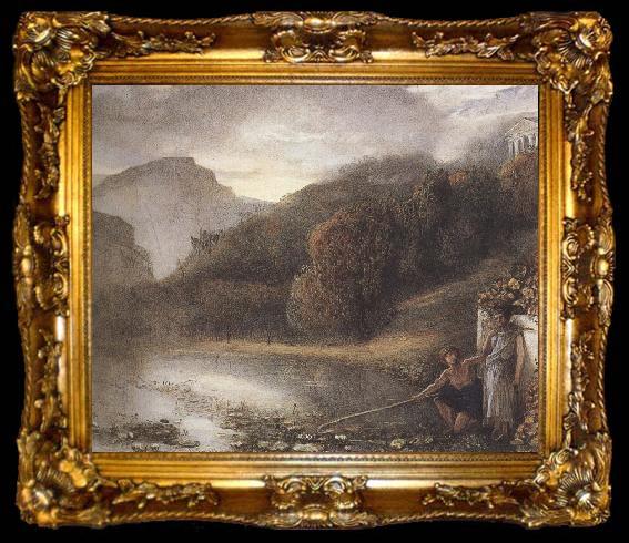 framed  Frederick james shields Classical Figures by a River,a Temple beyond (mk37), ta009-2